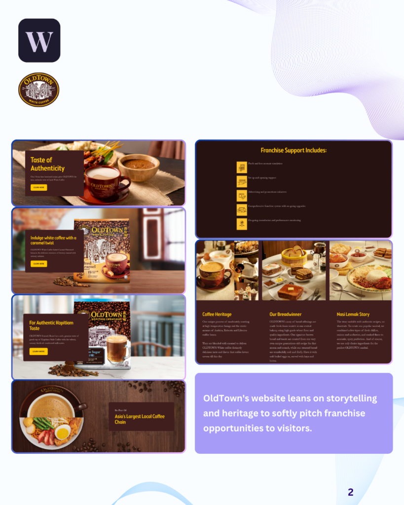 OldTown White Coffee franchise page using storytelling to pitch opportunities