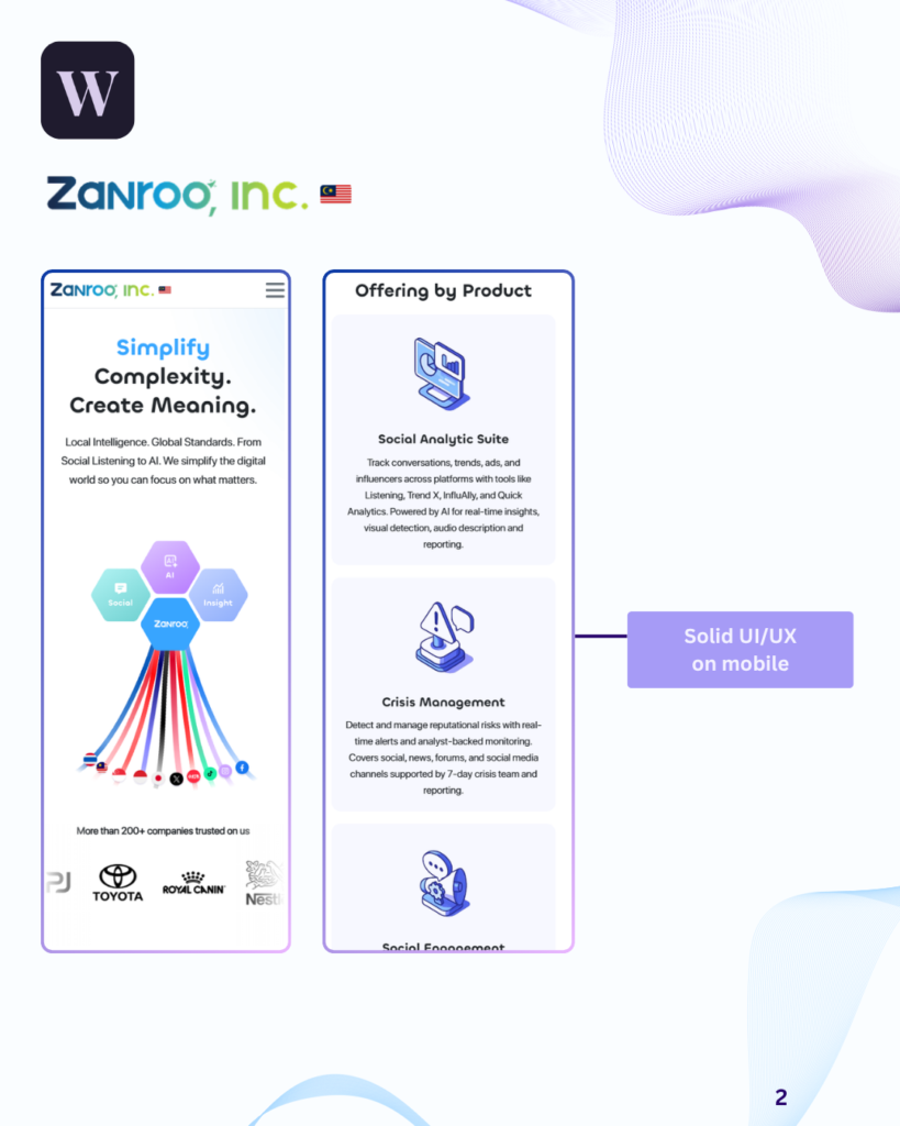 Zanroo homepage mobile view showing offering by product cards